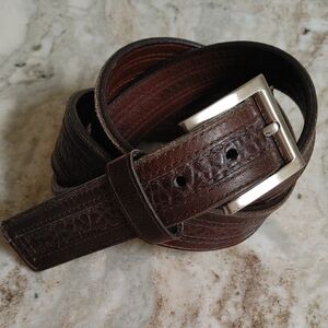 Men's Lejon Bison Leather Belt Dark Brown Size 46